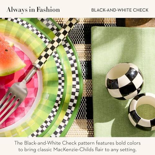 MACKENZIE-CHILDS Wood Napkin Ring Set, Black-and-White Courtly Check - Image 3