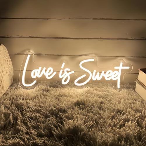 Love is Sweet Neon Sign, Warm White Romantic LED Wall Light Dimmable by DUOLIYBC