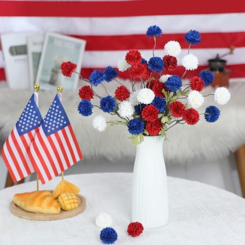 DuHouse 9pcs Artificial Flowers Faux Silk Pompon Mum Chrysanthemum Ball - Image 2