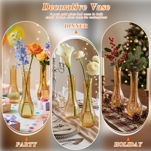 12 Pcs Gold Ribbed Glass Bud Vases for Centerpieces 8.5 Inch - Image 6