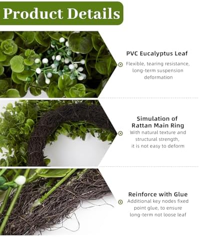 24in Boxwood Wreath for Front Door, Green Wreaths,Greenery Summer Wreath for All Season,Farmhouse, Outdoor, Porch, Garden, Wedding Decor - Image 4