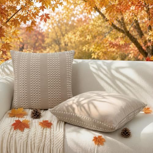 a moment 2 Pack Bamboo Fiber Pillow Covers - Waffle Weave, Ultra Soft & Breathable, Euro Shams Cotton Throw Pillow for Couch, Sofa, Bedroom Living Room 26x26 Inch Khaki - Image 2