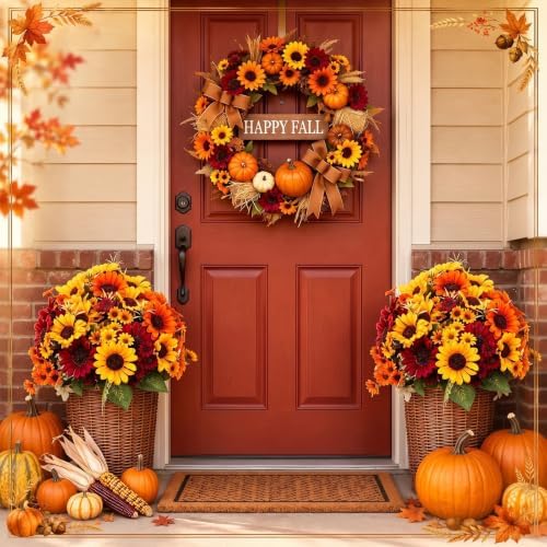 Yinder 12 Bundles Fall Artificial Flowers Bouquet 6 Silk Sunflowers and 6 Faux Chamomile Flowers Orange Yellow Burgundy Autumn Floral Arrangement for Vase Thanksgiving Table Centerpieces Home Decor - Image 6