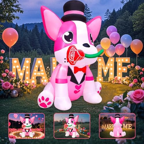 KOOY 4FT Height Mothers Day Inflatable Outdoor Decorations Valentines Inflatables Lovely Dog,Valentines Blow up Yard Decorations for Outdoor Indoor Party Wedding Anniversary - Image 3