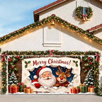 7x16FT Merry Chrismas Garage Door Banner Gingerbread Deer Snowman Santa Claus Winter Garage Door Cover Decoration for Chrismas Outdoor Decoration - Image 2