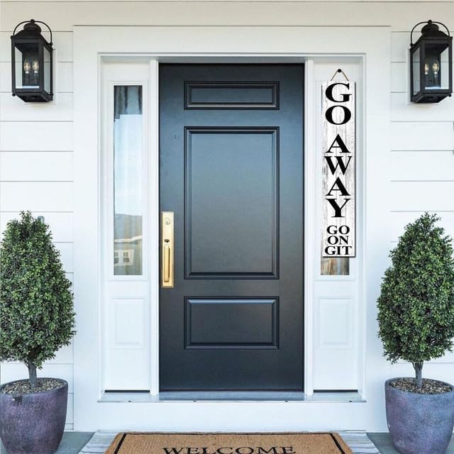 SRongmao Go Away Go On Git Unwelcome Sign for Front Door Porch Standing Farmhouse Rustic Porch Signs Tall Hanging Wooden Unwelcome Porch Yard Wall Decor 8x63inch - Image 5