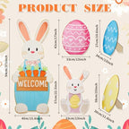 Breezehug 5 Pack Easter Giant Wooden Porch Yard Decorations, 37'' Bunny & Colorful Egg Outdoor Signs with Stands, Welcome Decor for Front Door, Garden, Farmhouse, Spring & Easter - Image 2