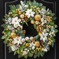 Christmas Wreaths for Front Door with Lights 24 Inch Prelit Christmas Wreath, Christmas Door Wreath with White Flowers, Gold Ornaments, Pine Cones, Greenery & Berries Indoor Outdoor by SoomeirWreath