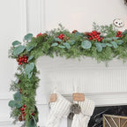 Lvydec Christmas 6Ft Pine Christmas Garland, Realistic Artificial Faux Greenery Garland with Pine Cone,Berry and Eucalyptus Leaves Cypress Garland for Mantle Holiday Fireplace Winter Christmas Decor by Lvydec