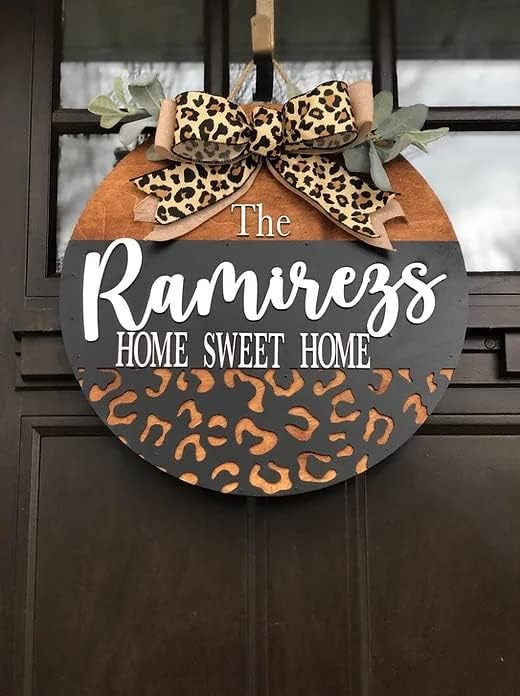 Wood front door sign Wood sign Home decor Welcome sign Sign for front door House warming gift Wedding gift (Cheetah Name Sweet Home, 11" Width) - Image 2