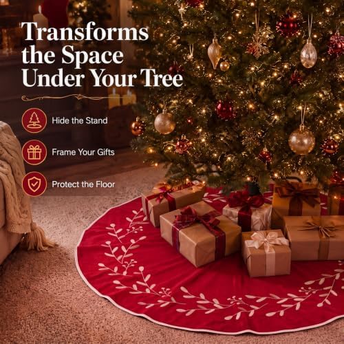 Fanfanwin Velvet Christmas Tree Skirt 48'' Double Sided Red Green Vintage - Image 5