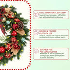 24 Inch Lighted Magnolia Christmas Wreath with 30 Warm White LEDs and Timer, Battery Operated Pre-Lit Artificial Wreath with Magnolia Flowers, Pinecones, Bow and Ornaments for Front Door - Image 3