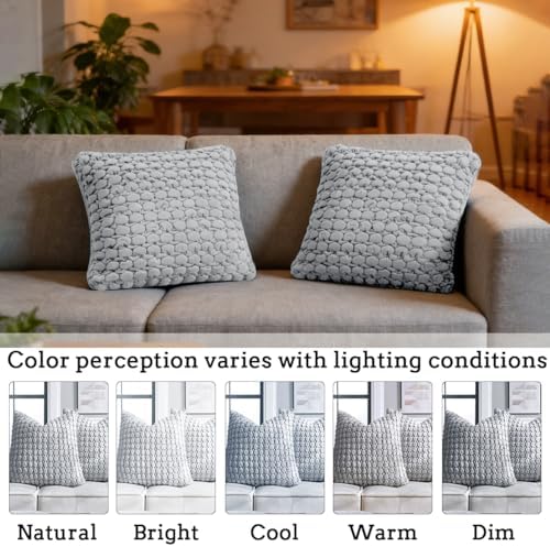 Pillow Covers 24x24 Set of 2 Velvet Euro Shams Decorative Farmhouse Pillowcases Boho Square Cushion Covers Soft Bubble Texture for Couch Sofa Bed Bedroom Car Living Room，Light Gray - Image 2