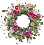 24" Wildflower Wreath for Front Door Daisy Lavender Floral Summer Front Door Wreath with Eucalyptus Greenery for Indoor Outdoor Easter Decor by BeigeOk