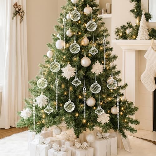 Seematn 18 Pcs Clear Christmas Glass Ornaments Ball Icicle Drop Ornaments - Image 3