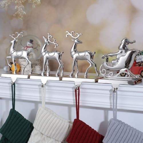 Set of 4 Christmas Stocking Holder for Mantel Reindeer and Sleigh Christmas Stocking Hangers for Fireplace Metal Mantel Hooks Hanger for Christmas (Stocking Holder Set of 4) - Image 4