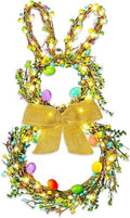 Easter Bunny Wreaths for Front Door with Lights, 24" Easter Green Rabbit Wreaths with Eggs,Twig and Berries,Bowknot, Spring Wreath for Decorations Home Farmhouse Outdoor Indoor Wall Mantel Window by SELLACHE