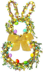 Easter Bunny Wreaths for Front Door with Lights, 24" Easter Green Rabbit Wreaths with Eggs,Twig and Berries,Bowknot, Spring Wreath for Decorations Home Farmhouse Outdoor Indoor Wall Mantel Window by SELLACHE