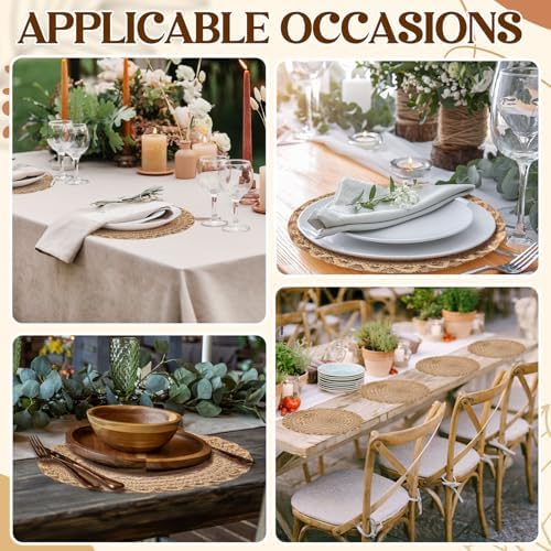 12 Pcs 15 Inch Round Burlap Woven Placemat Boho Jute Charger Bulk - Image 6