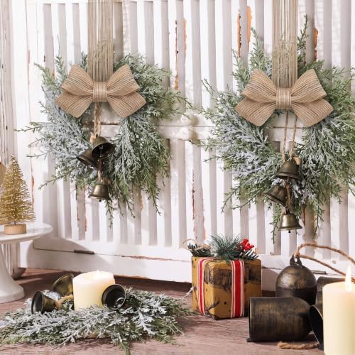 Civaner 18 Pcs 10" Mini Christmas Cabinet Wreaths with Bells and Ribbon - Image 3