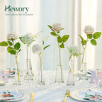 Hewory Glass Bud Vases for Centerpieces Set of 6, Handmade Modern Clear Small Skinny Decorative Single Flower Vase, Minimalist Slim Floral Vase for Home Wedding Party Events Table Decor, 9.64" - Image 2