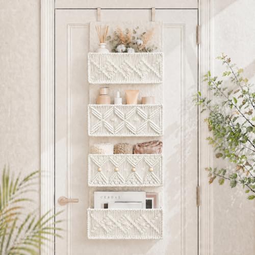 Boho Macrame Over Door Organizer (White) by GLDFI