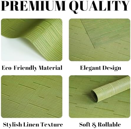 Placemats Set of 12 Vinyl/Plastic Woven Place Mats for Kitchen Table Indoor/Outdoor Washable Placemat Wipeable Dining Table Mats (Oliver Green,12) - Image 2