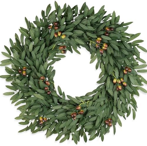 26 Inch Large Eucalyptus Olive Wreaths for Front Door with Olives by COLORSPEC