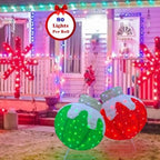 Outdoor Christmas Balls Lighted, 2pcs Pop-Up Christmas Ornaments Outdoor Decorations Prelit 160 Lights with 8 Flashing Effects, Collapsible Light Up Hanging Lantern Ball for Home Yard Decor-Red/Green - Image 3