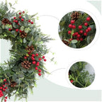 24 Inch Christmas Eucalyptus Red Berries Wreath for Front Door, Winter Green Eucalyptus Leaves Wreath with Pine Cone for Indoor Outdoor, Xmas Wreaths Home Decor - Image 2