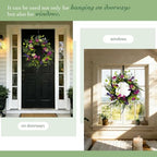 Solar Spring Wreath for Front Door Pre-lit 24inch 50LED Wreaths Spring Summer Decor for Outside Aftificial Wreaths Purple Morning Glory Wreath for Wall Festival Farmhouse Decor(2405) - Image 5