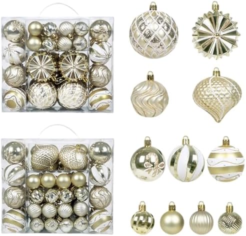 48 Pcs Christmas Balls Ornaments for Christmas Tree, Painted Shatterproof Plastic Decorative Baubles Hanging Ornaments for Xmas Tree Wreath Holiday Party Wedding Decoration, Gold by Unknown