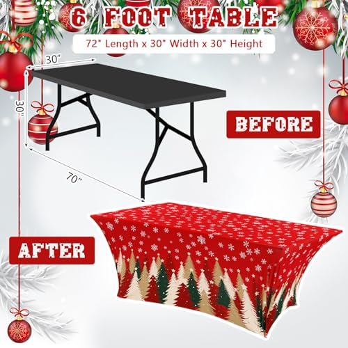 Oudain 2 Pcs Christmas Tablecloth 6 ft Red Green and Gold Table Cover - Image 3