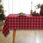 JIALE Gingham Tablecloth Rectangle Cotton Linen Fabric Checkered Table Cloth with Tassel Washable Wrinkle Free Buffalo Plaid Table Cover for Christmas, Party Kitchen Dining,red and Black, 55x90 - Image 4