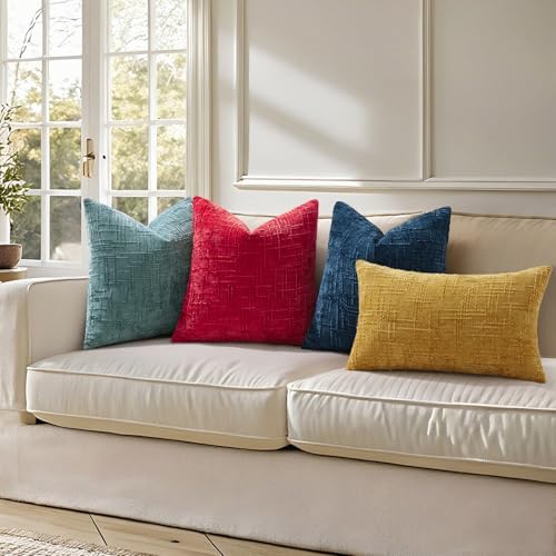 decorUhome Textured Chenille Throw Pillow Covers 26x26 Set of 2 Red - Image 6