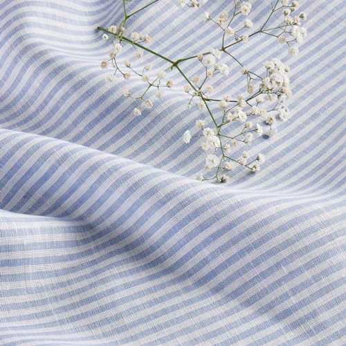 Solino Home 100% Pure Linen Table Runner, 14 x 144 in, Blue, Narrow Stripe - Image 2