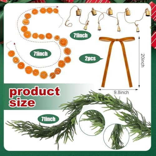 Daifunli 6FT Christmas Garland Rustic Dried Orange Bows Bells - Image 2