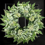 24" Faux Eucalyptus Fern Wreath for Front Door, Year-Round Farmhouse by Unknown