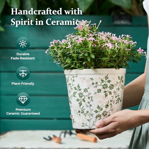 Teweiqi Ceramic Planter Without Drainage Hole, 6.7 Inch - Indoor/Outdoor Flower Pot for Orchids, Succulents, Green Floral Modern Farmhouse Design Plant Pot for Home,Office & Garden Décor, Ideal Gift - Image 6