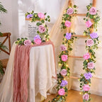 Livole 2Pcs 12 Ft Flower Garland with Light, Pink Peony Floral Garland - Image 2