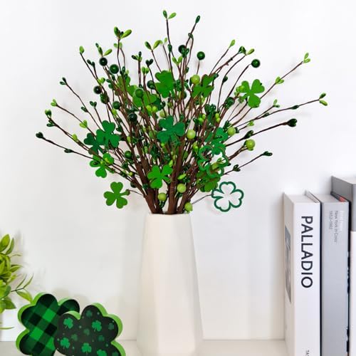 24Pcs St Patricks Day Decorations Decor, Shamrock Decorations Ornaments, St. Patrick's Day Decorations for Home Centerpiece Table, St Patrick Day Crafts Tree Decor Green Berry Stems - Image 7