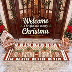 Tinideya 2 Pcs Large Gingerbread House Layered Doormat Christmas Front Mat - Image 3