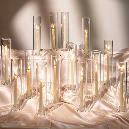 Hewory Hurricane Glass Candle Holders: 24 PCS Chimney Covers Bulk 12.6" H by Hewory
