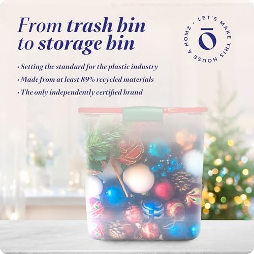 HOMZ Holiday Tote Plastic Storage Bin with Lid, 112 Qt, Clear/Red, 2 Pack - Image 6