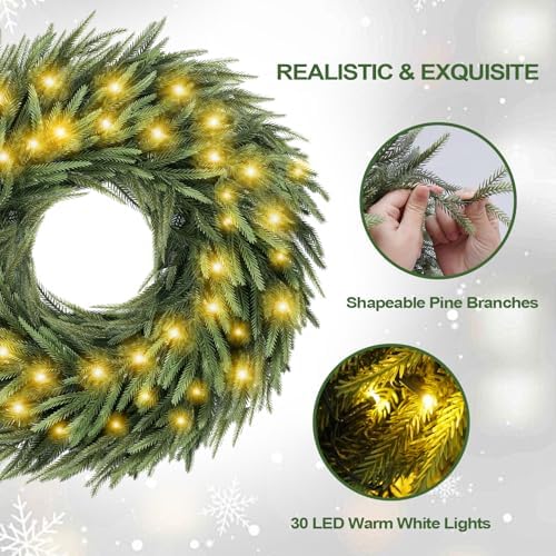 Norfolk Pine Christmas Wreath for Front Door Decoration, 2 Pack - Image 4