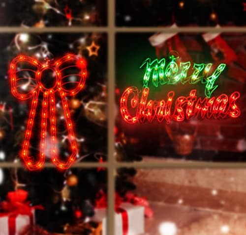 2 Pack Christmas Window Silhouette Lights - Lighted Merry Christmas Sign and Bow for Holiday Indoor Wall Door Glass Decorations - Image 4