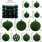 48 Pcs Velvet Christmas Ball Ornaments,Flocked Christmas Tree Decorations,Xmas Tree Decor,Hanging Balls Ornaments with Loop,Decoration for Xmas,Holiday,Wedding,Home Decor,Multi-Shape (Green) - Image 2