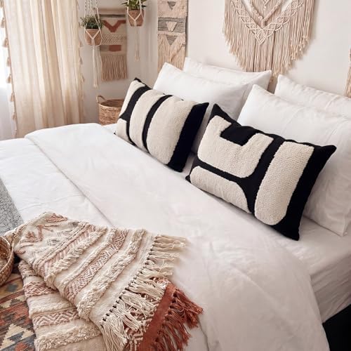Oudain Tufted Pillow,Modern Style,Black,White,12 X 20 Inch - Image 4