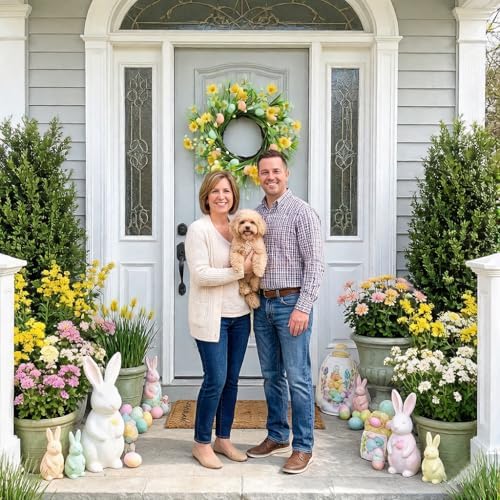 Spring Easter Wreaths for Front Door in 16 inch,Artificial Daisy Easter Egg Decorative,Farmhouse Spring Decorations,Front Door,Wall, Wedding,Easter,Spring(Yellow&Green) - Image 7