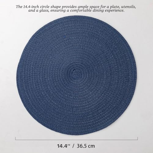 BARoyal Round Placemats Set of 12 Woven Placemats Washable Braided Table Mats for Dining Table Heat Resistant Non-Slip Circle Place Mats(Navy Blue) - Image 3